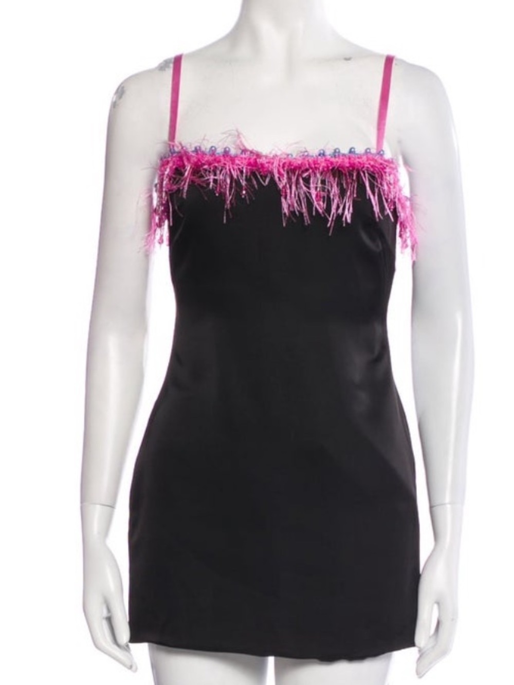 Danielle Guizio Black Mini Dress with Pink Feather Trim